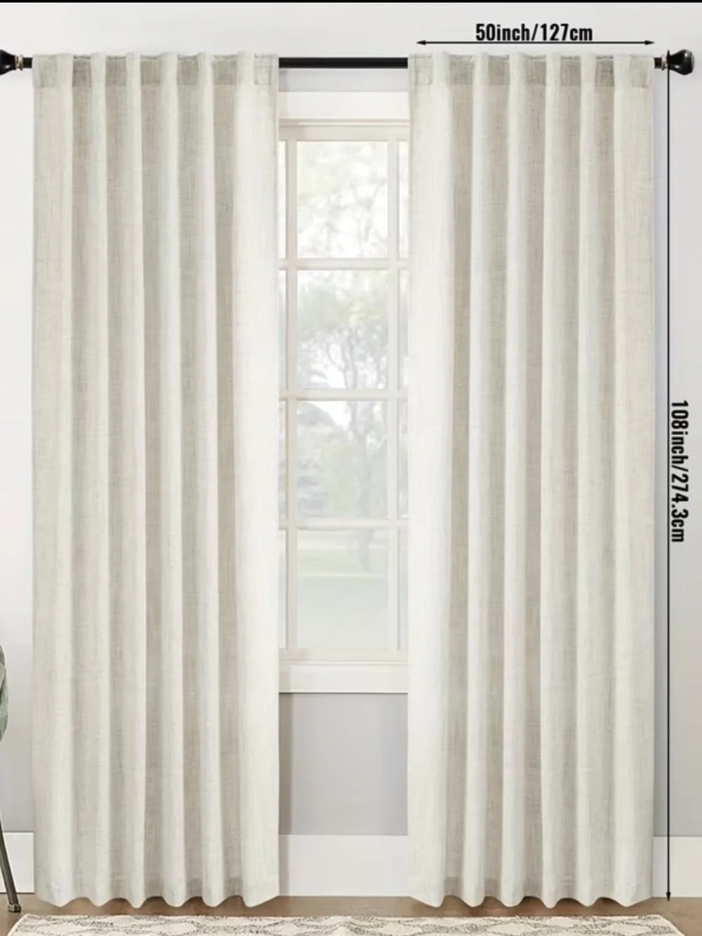 Linen-Look Ivory Curtain Panel Pair - Neutral Drapery TWO PAIRS